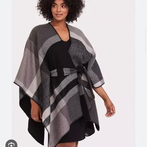 NEW! Torrid Belted Black and Gray Plaid Ruana Plus Size